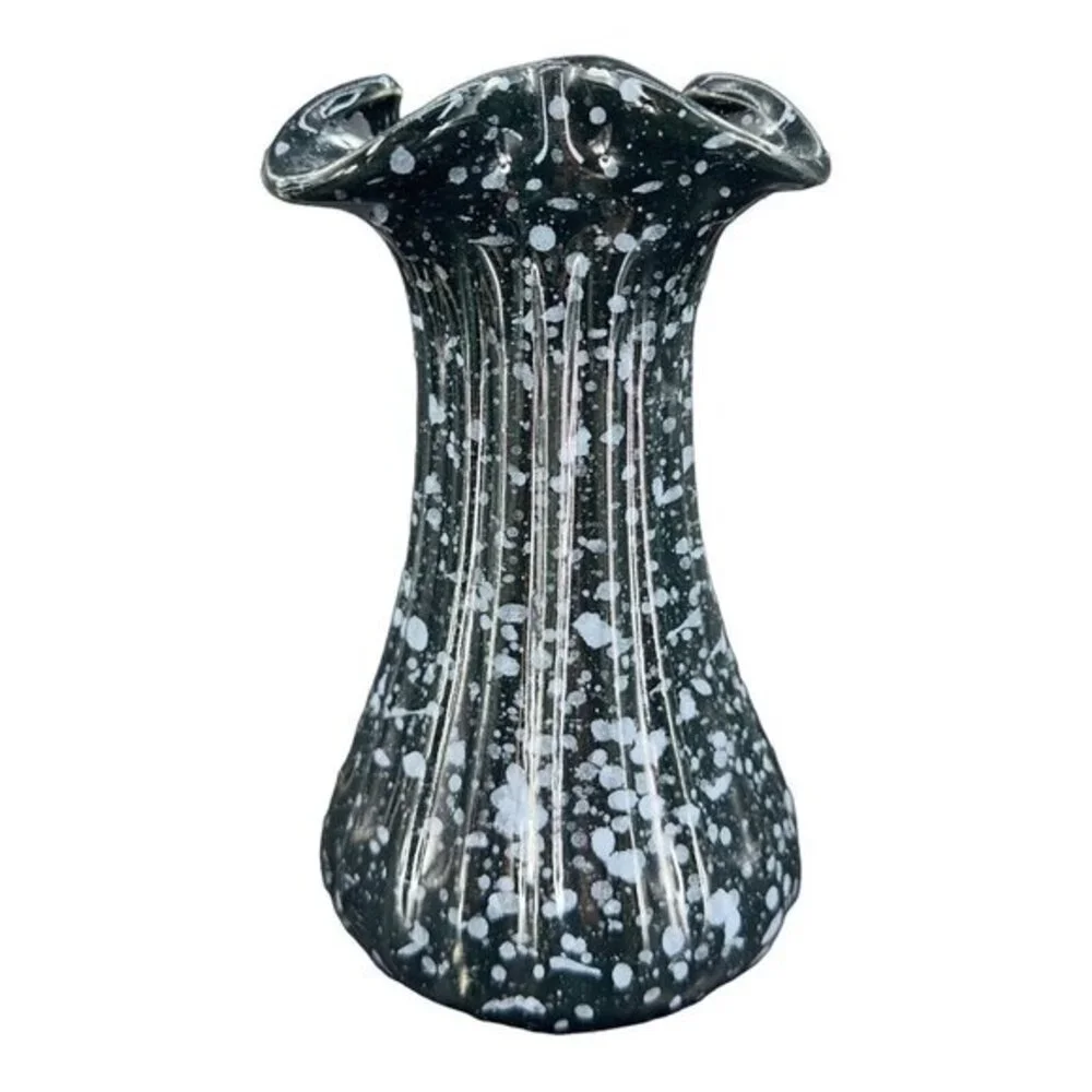 MCM Deena Savoy Vase Speckle Splatter Art Pottery Twist Top Black White Vintage‎